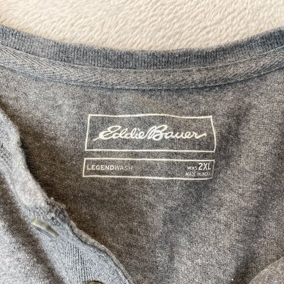 Eddie Bauer Mens Henley Shirt 2XL Gray Legendwash Cotton Comfortable Long Sleeve - Picture 2 of 7